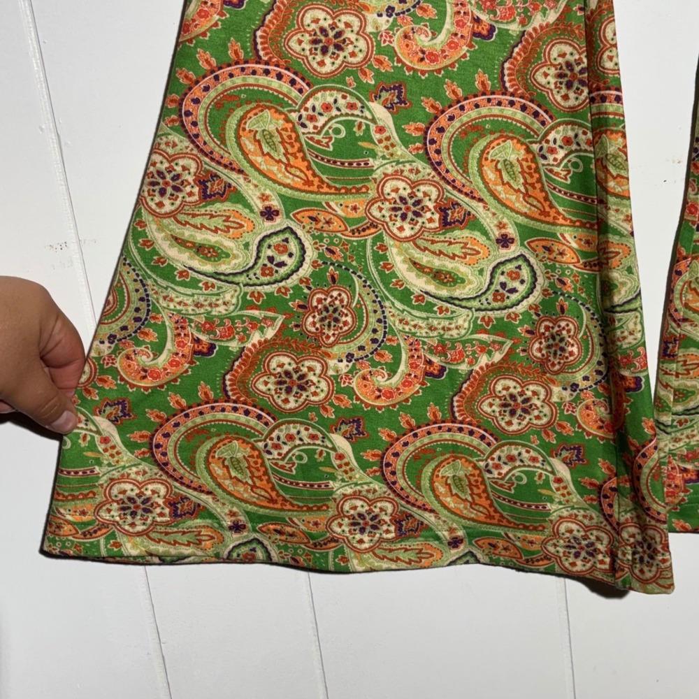 Natural Life Cali Knit Green Paisley Flare Leg Bell Bottom Large Retro Boho - Picture 3 of 12